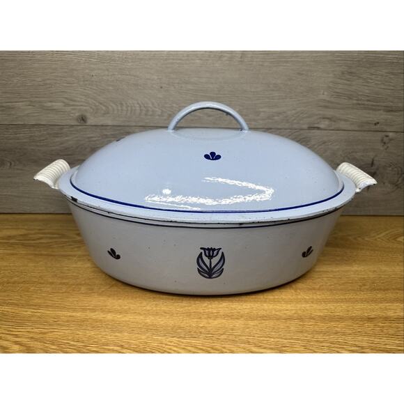 Vintage Dru Holland Dutch Oven #35. Oval 5.3qt/5L. Baby (Delft) Blue Ca.1950’s. - Picture 1 of 13